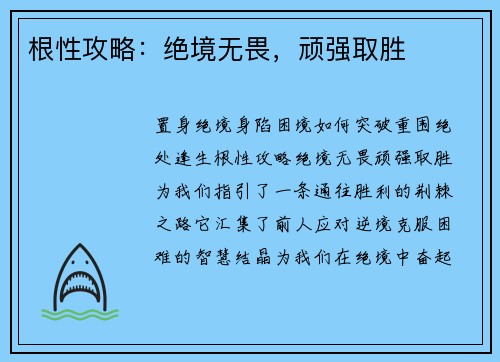 根性攻略：绝境无畏，顽强取胜
