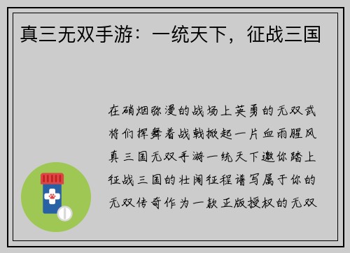 真三无双手游：一统天下，征战三国